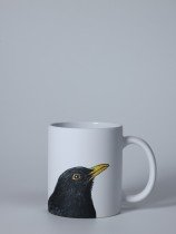 Matte Ceramic Mug with Blackbird Illustration