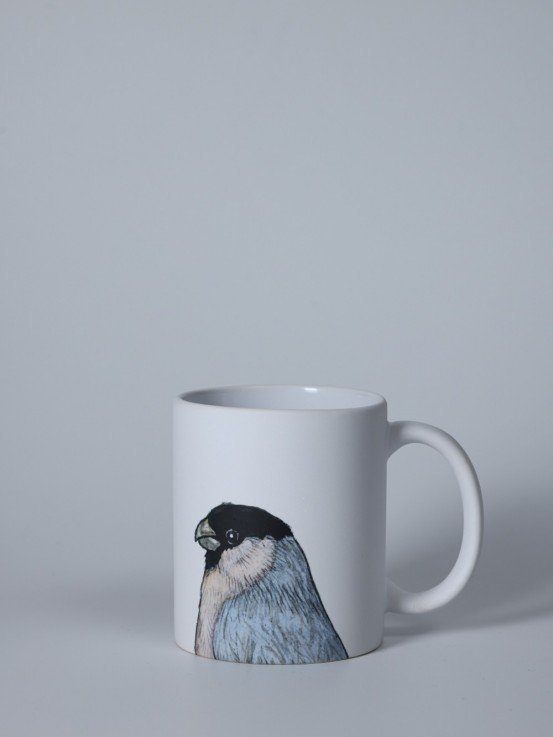Matte Ceramic Mug with Bullfinch Illustration