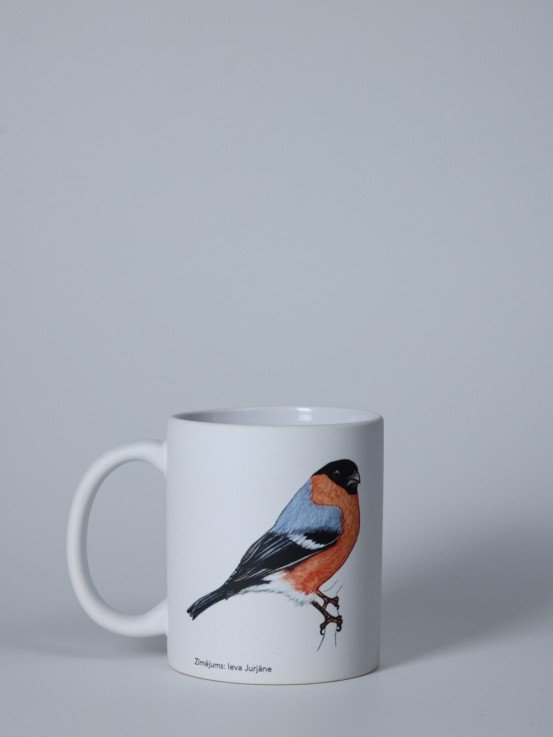 Matte Ceramic Mug with Bullfinch Illustration