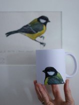 Matte Ceramic Mug with Great Tit Illustration