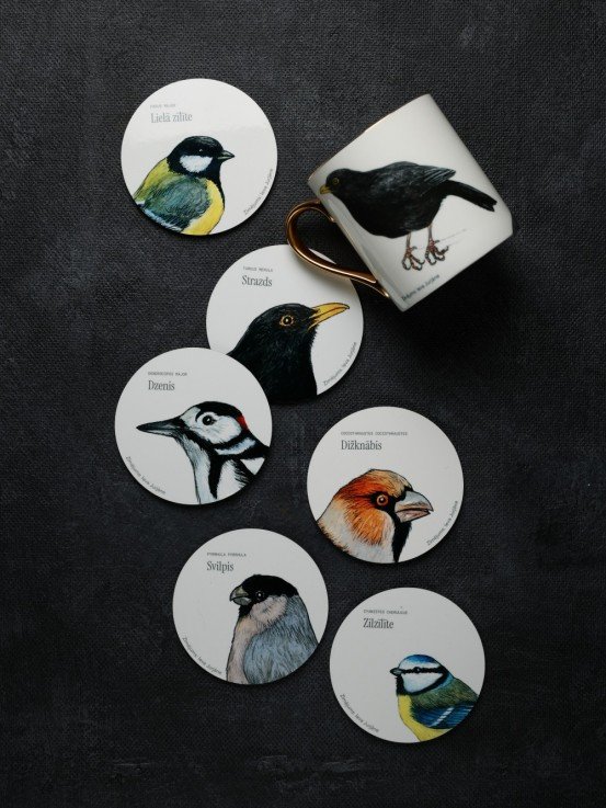 Coaster with Great Tit Illustration
